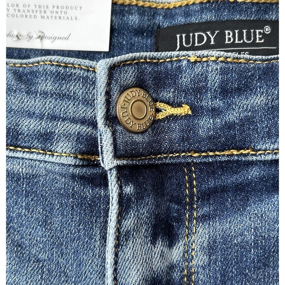 NEW Judy Blue Released Hem Shorts Women Size XL Blue Dark Wash Mid Rise Cut Offs - Picture 6 of 10